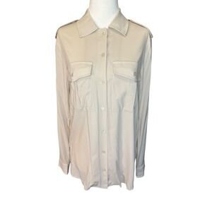 AG Adriano Goldschmied Womens Beige Utility Button Down Shirt Epaulettes Small